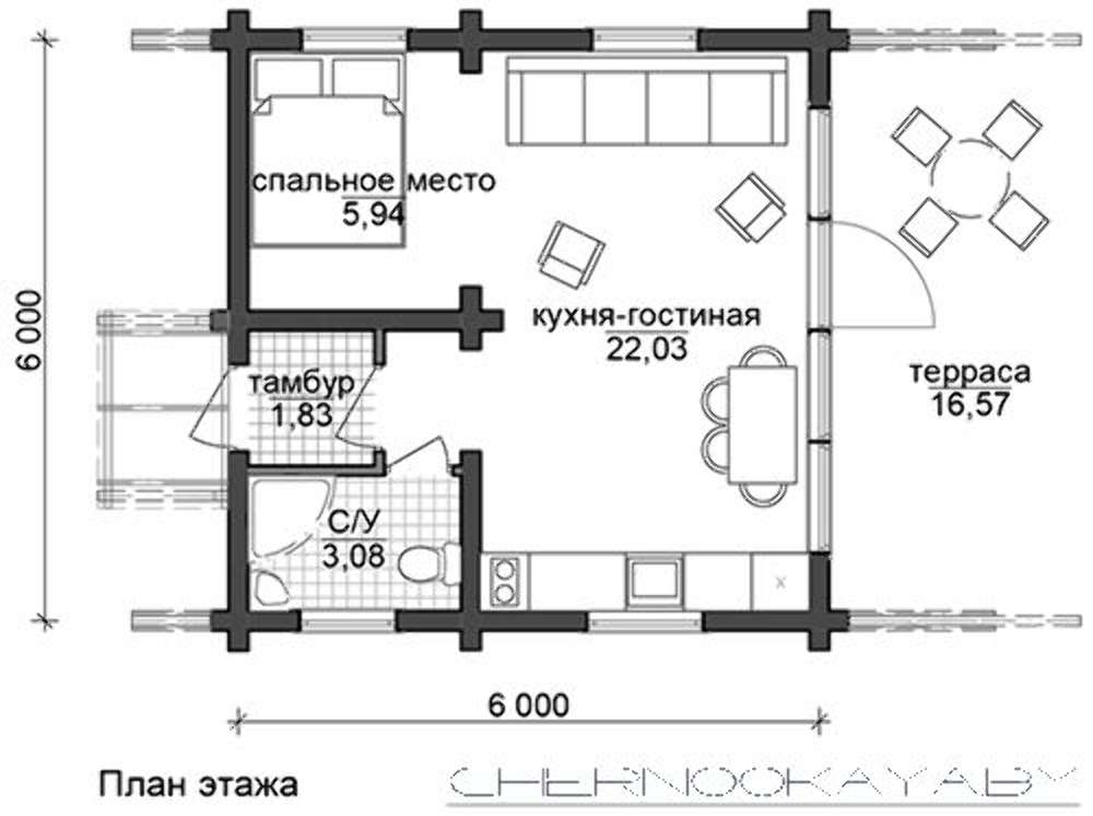 Гостевые домики проекты с планировкой с кухней