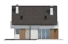 Проект невеликого акуратного дачного будинку з мансардою і двосхилим дахом