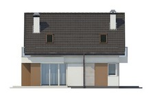 Проект невеликого акуратного дачного будинку з мансардою і двосхилим дахом