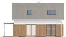 Проект котеджу з мансардою, двосхилим дахом і дерев'яним фасадом