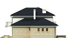 Схема оригінального двоповерхового житлового будинку з напівкруглими балконами і терасами