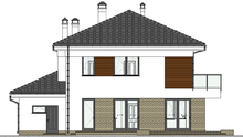 Схема стильного двоповерхового житлового будинку з красивим балконом