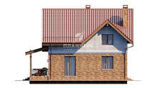 Схема двоповерхового будинку площею 158 кв.м з червоною покрівлею і цегляним декором аналогічного кольору