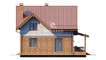 Схема двоповерхового будинку площею 158 кв.м з червоною покрівлею і цегляним декором аналогічного кольору