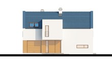 Проект сучасного світлого котеджу з гаражем і двосхилим дахом