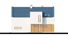 Проект сучасного світлого котеджу з гаражем і двосхилим дахом