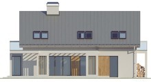 Проект будинку з гаражем, скляним еркером і балконами