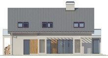 Проект будинку з гаражем, скляним еркером і балконами