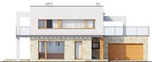 Проект двоповерхового сучасного будинку з терасою і гаражем