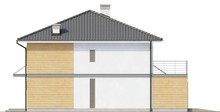 Проект двоповерхового будинку з чотирьохскатним дахом і подовженим гаражем