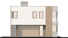 Проект двоповерхового котеджу модерн з великою терасою над гаражем