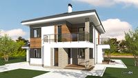 Схема стильного двоповерхового житлового будинку з красивим балконом