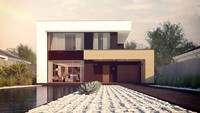 Проект сучасного двоповерхового будинку хай тек з гаражем і односпадним дахом