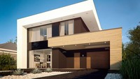 Проект сучасного двоповерхового будинку хай тек з гаражем і односпадним дахом