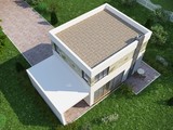Невеликий сучасний двоповерховий будинок із плоским дахом