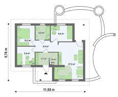 Проект невеликого одноповерхового будинку з трьома спальнями