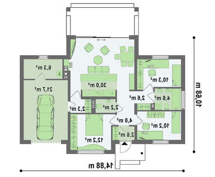 Проект невеликого одноповерхового котеджу площею 109 m²