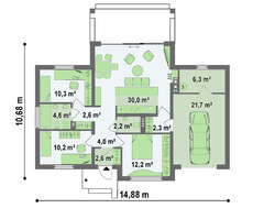 Проект невеликого одноповерхового котеджу площею 109 m²