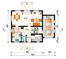 Проект гарного котеджу з мансардою та невеличким гаражем