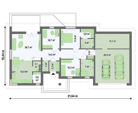 Готовий проект одноповерхового будинку з великим гаражем