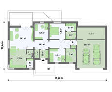 Готовий проект одноповерхового будинку з великим гаражем