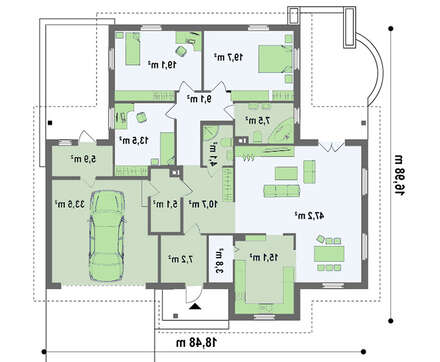 Просторий одноповерховий котедж з гаражем для двох машин