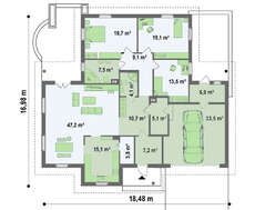 Просторий одноповерховий котедж з гаражем для двох машин