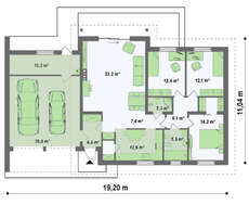 Проект одноповерхового котеджу площею 156 м² з гаражем для 2 авто