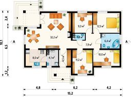 Одноповерховий житловий будинок з трьома спальнями і кабінетом