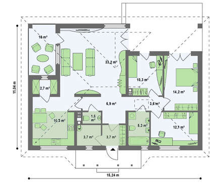 Проект яскравого одноповерхового котеджу площею 110 кв.м