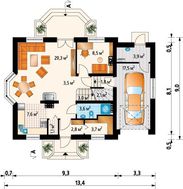 Проект славного котеджу з гаражем на одне авто і еркером