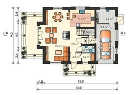 Проект для будівництва мансардного котеджу 170 m² з прибудованим гаражем