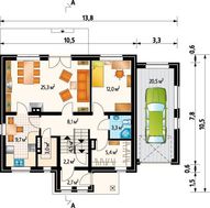Проект будинку з прибудованим гаражем в сільському стилі