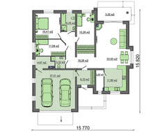 Проект одноповерхового котеджу з гаражем і мансардою