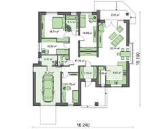 Проект одноповерхового котеджу з гаражем і 4 затишними спальнями