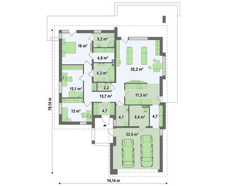 Проект одноповерхового класичного котеджу площею 172 кв.м з гаражем та мансардою