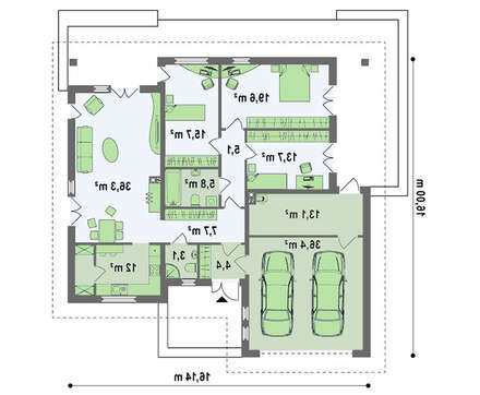 Проект дачного котеджу з мансардою та гаражем для 2 автомобілів