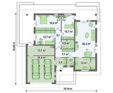 Проект дачного котеджу з мансардою та гаражем для 2 автомобілів