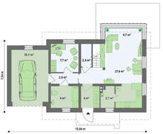 Проект котеджу з мансардою, гаражем і затишною терасою