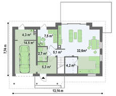 Проект стильного одноповерхового котеджу із мансардою площею 149 кв.м.