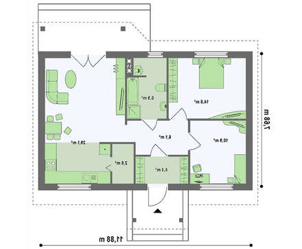 Проект простого затишного одноповерхового будинку площею 75 кв.