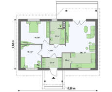 Проект простого затишного одноповерхового будинку площею 75 кв.