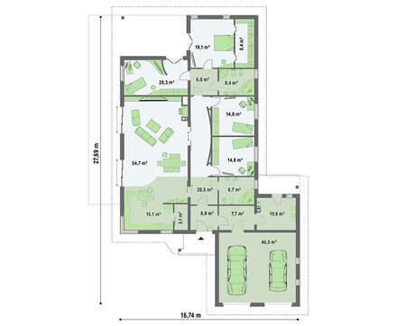 Проект великого одноповерхового котеджу площею 270 кв.