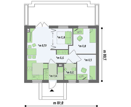 Проект дачного будинку площею 50 кв.м.