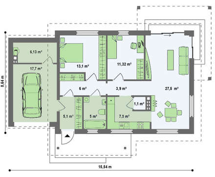 Проект комфортного класичного одноповерхового будинку з гаражем