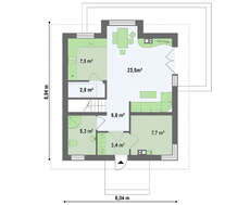 Проект невеликого акуратного дачного будинку з мансардою і двосхилим дахом