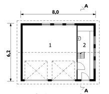 Проект гаража для двох автомобілів з мансардою та балконом