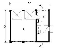 Архітектурний проект гаража для двох автомобілів з кухнею на горищі