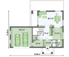 Проект невеликого двоповерхового будинку з гаражем в прибудові