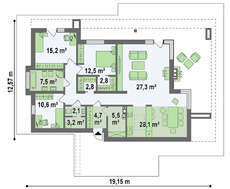 Проект одноповерхового модернового будинку для вузької ділянки